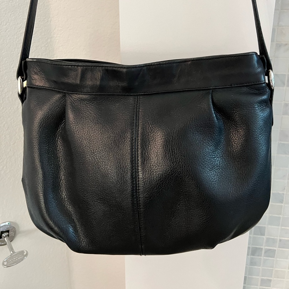 Made in Korea soft leather black crossbody purse.